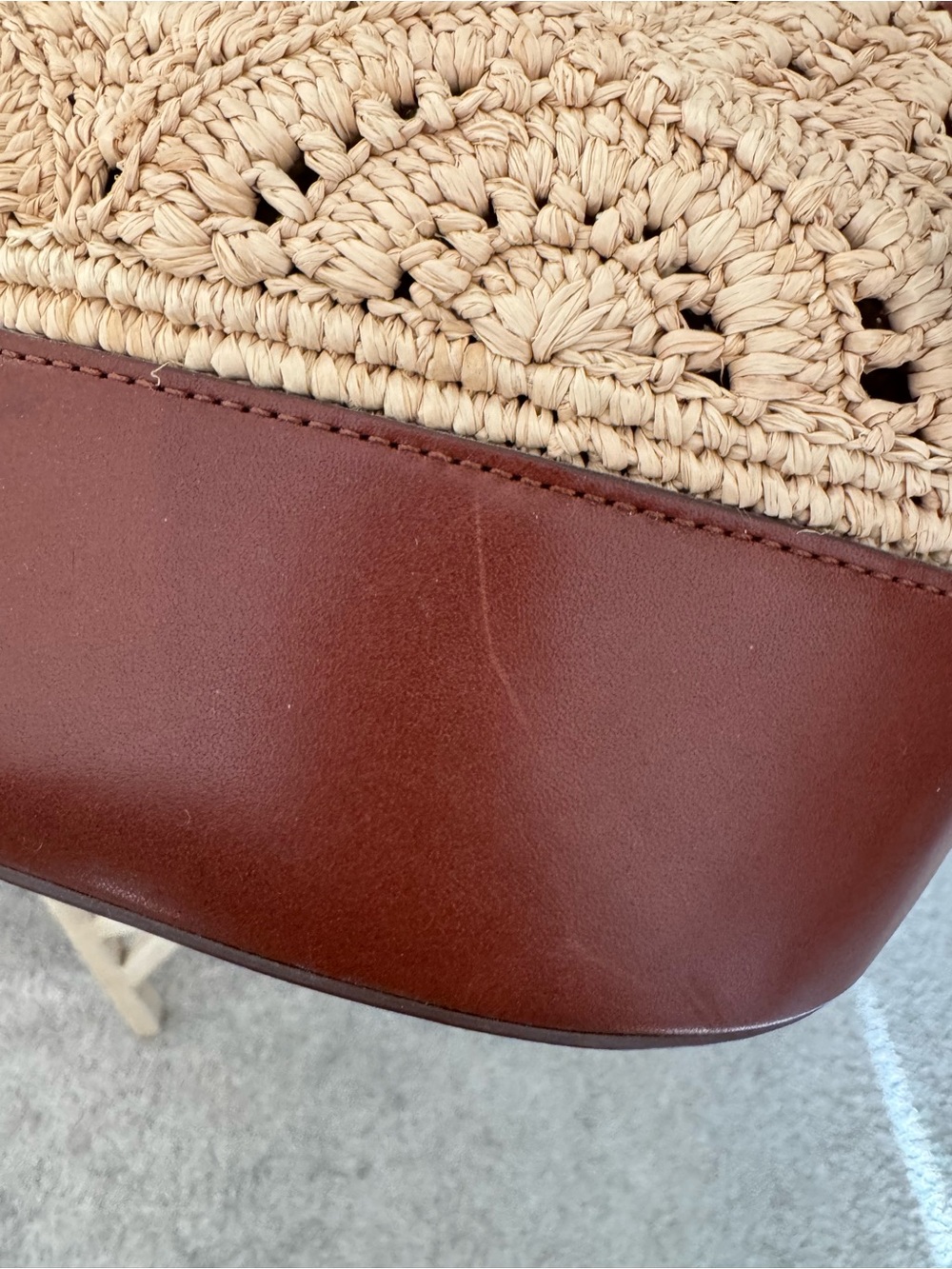 Sezane Alma Bucket Beige Straw and Brown Leather Bucket Shoulder Bag - Picture 5 of 6